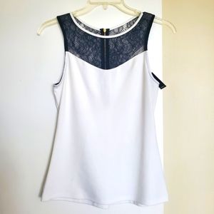 NWT Women's Express Brand White and Black Sleeveless Top with Lace Detail sz S
